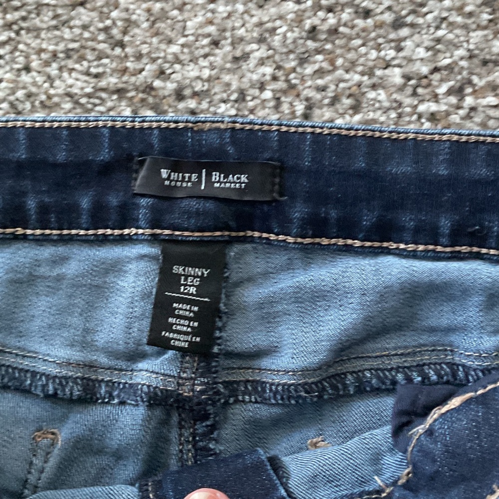 White House Black Market Dark Blue Distressed Skinny Jeans - Picture 5 of 7
